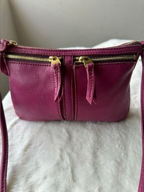 Fossil Elise Bubblegum Pink Genuine Leather Crossbody Shoulder Bag Gold Zipper